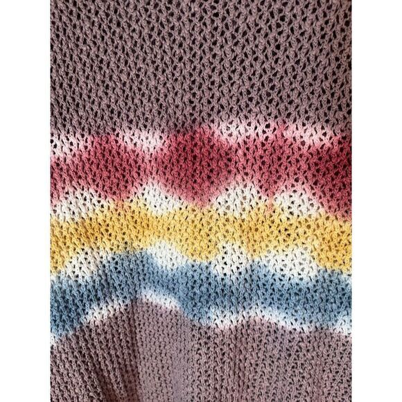 KNOX ROSE LIGHTWEIGHT OPEN KNIT COTTON SWEATER RAINBOW TIE-DYE STRIPED CREWNECK - Picture 8 of 15